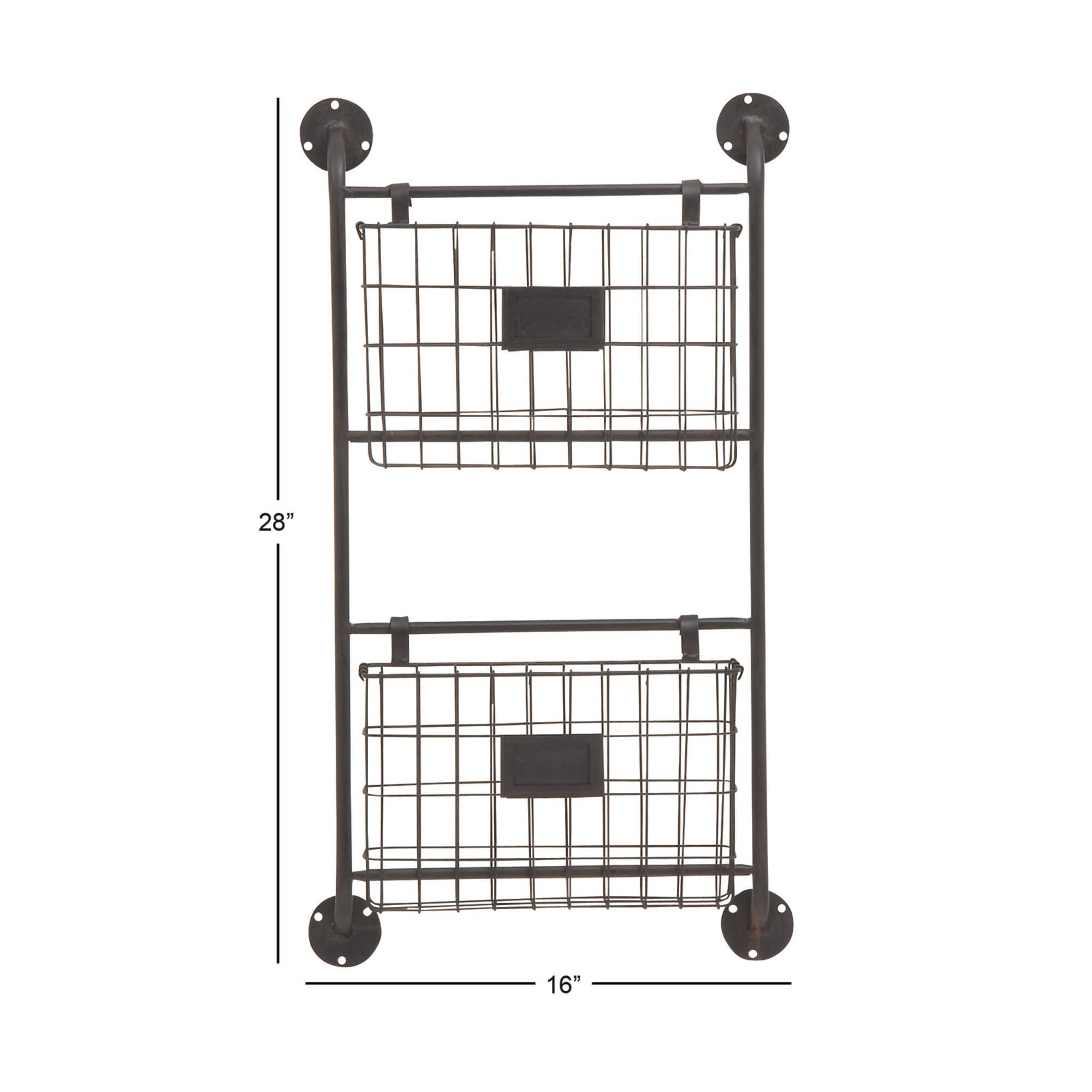 Black Metal Industrial Wall Mounted Magazine Rack